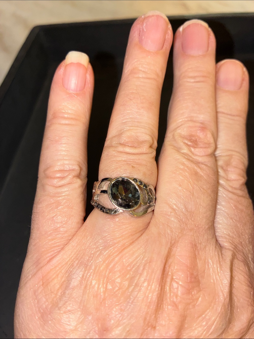 Silver Smoky Quartz Accent Stretch Ring